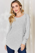 Basic Bae Full Size Ribbed Round Neck Slit T-Shirt *