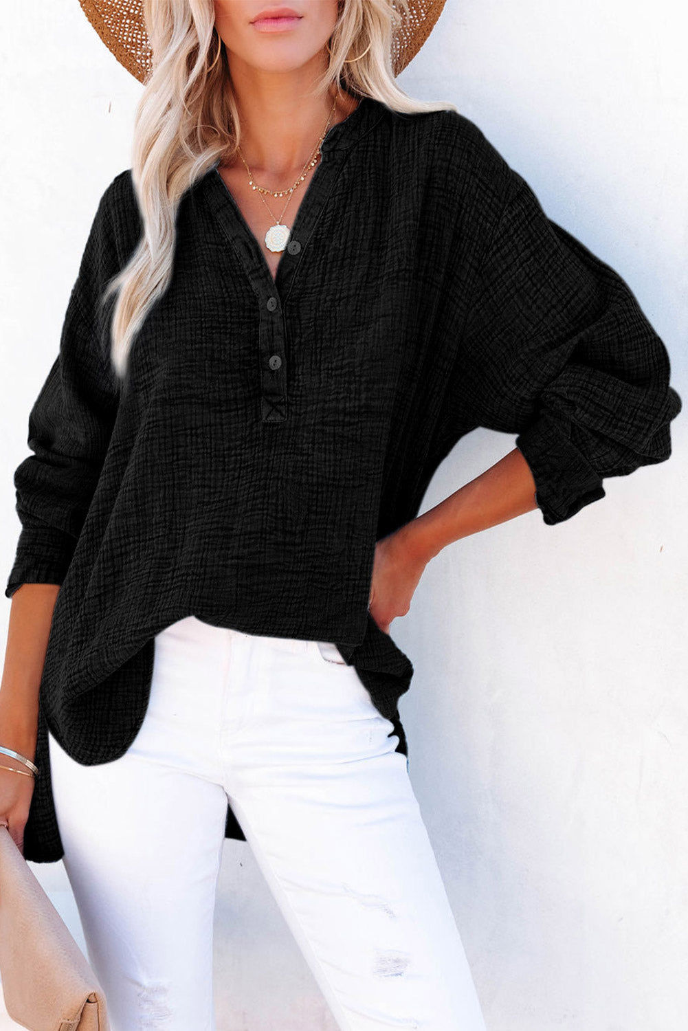 Full Size Buttoned Long Sleeve Blouse