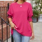 Full Size Round Neck Smocked Lantern Sleeve Blouse