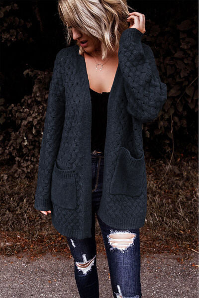 FULL SIZE Open Front Dropped Shoulder Cardigan with Pockets