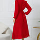 Full Size V-Neck Long Sleeve Tie Waist Midi Dress