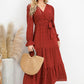 Swiss Dot Tied Surplice Flounce Sleeve Dress