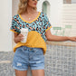 SOSPRING Leopard Waffle-Knit Short Sleeve Top