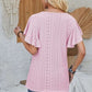 Eyelet Applique V-Neck Cap Sleeve T-Shirt