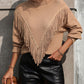Turtle Neck Tassel Front Long Sleeve Pullover Sweater