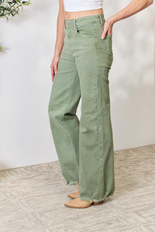 RISEN Full Size Raw Hem Wide-Leg Jeans *