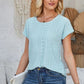 Eyelet Round Neck Rolled Short Sleeve T-Shirt