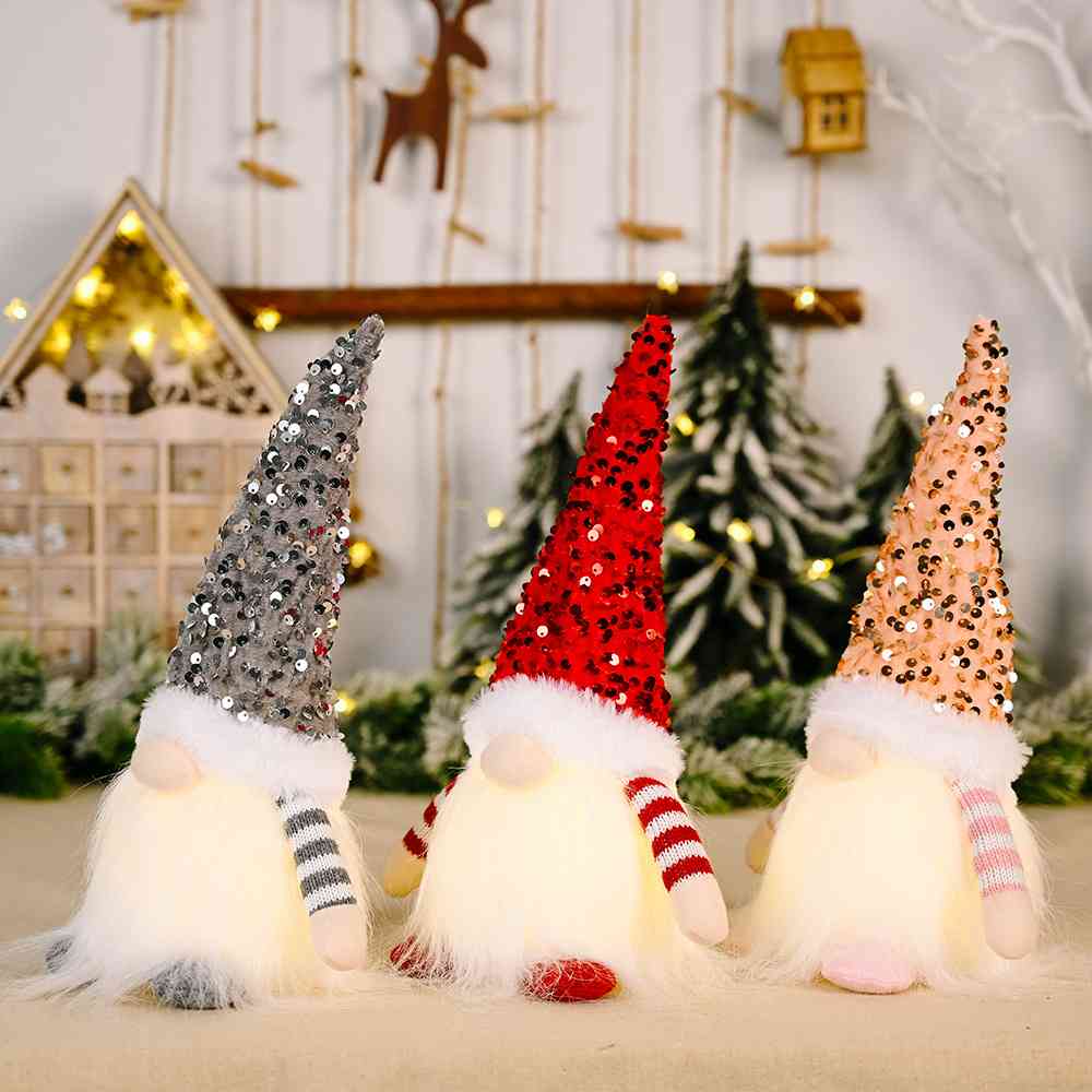 Winter Christmas Sequin Light-Up Faceless Gnome