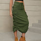 Women's Full Size Drawstring Ruched Slit Denim Midi Skirt
