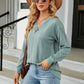Full Size Decorative Button V-Neck Long Sleeve T-Shirt