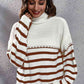 KnittedEmporium Striped Turtleneck Drop Shoulder Sweater