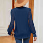 Contrast V-Neck Long Sleeve Blouse