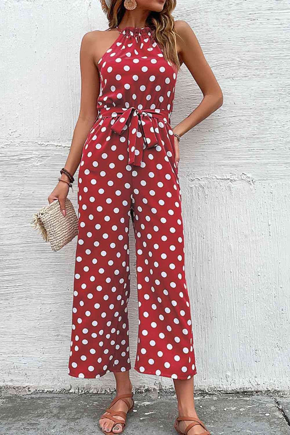 SavannahJayJumpers Polka Dot Grecian Wide Leg Jumpsuit