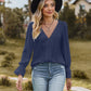 Full Size V-Neck Flounce Sleeve Blouse