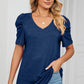 Heathered V-Neck Puff Sleeve T-Shirt