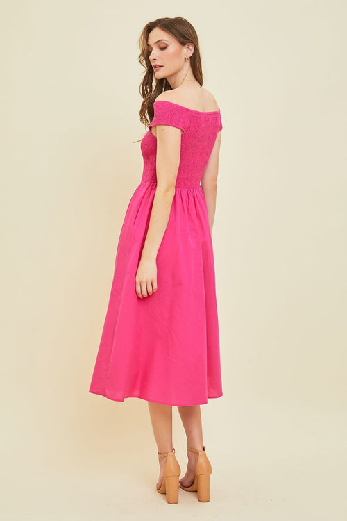 HEYSON Off-Shoulder Smocked Midi Dress *