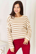 Double Take Striped Boat Neck Sweater *