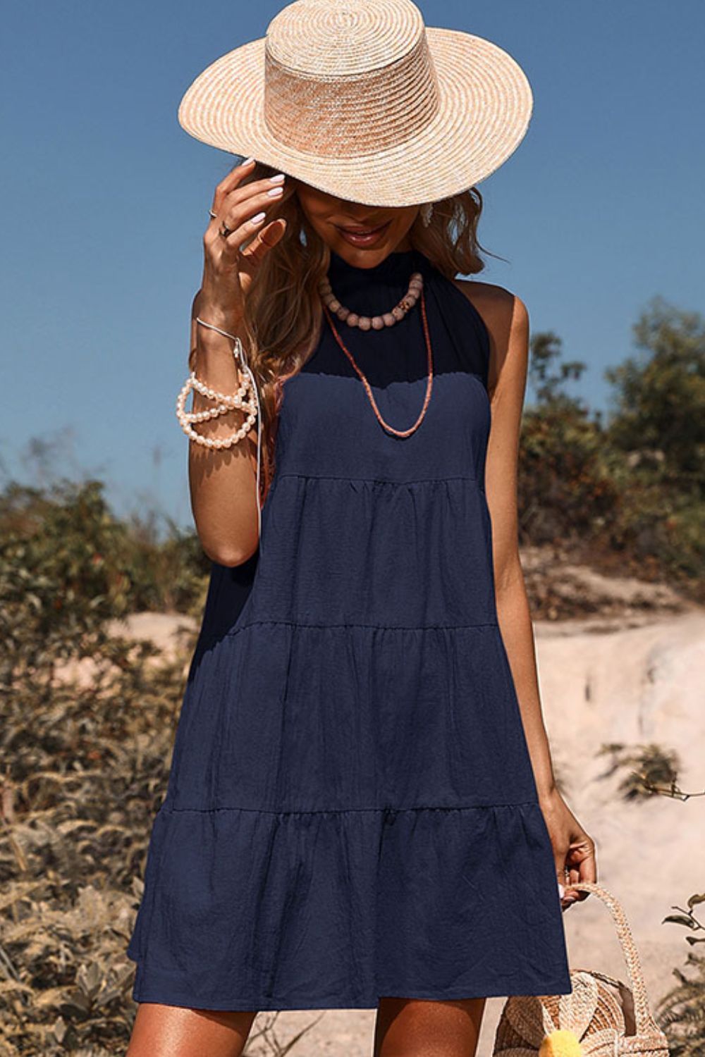 SoCasual Tie Back Sleeveless Tiered Mini Dress