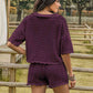Eyelet Collared Neck Short Sleeve Top and Shorts Set