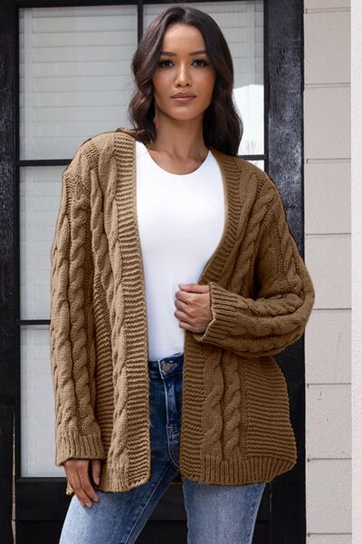 SocialBee Open Front Cable-Knit Cardigan