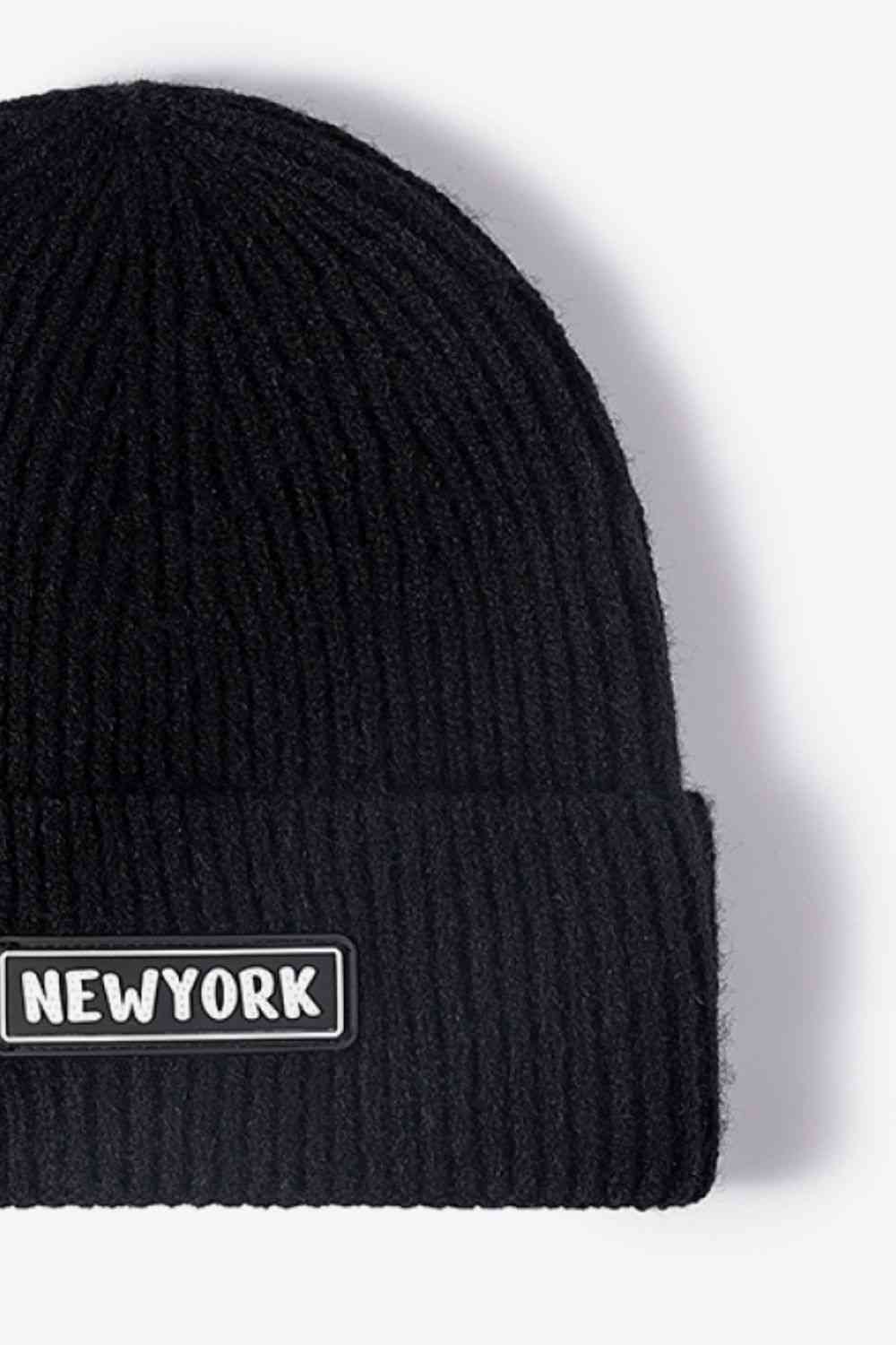 BeanieHatz NEW YORK Patch Rib-Knit Cuffed Beanie