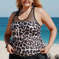 Plus Size Leopard Spliced Mesh Tankini Set
