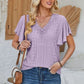 Eyelet Applique V-Neck Cap Sleeve T-Shirt