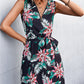 Women's Printed Zip Detail Belted Sleeveless Dress