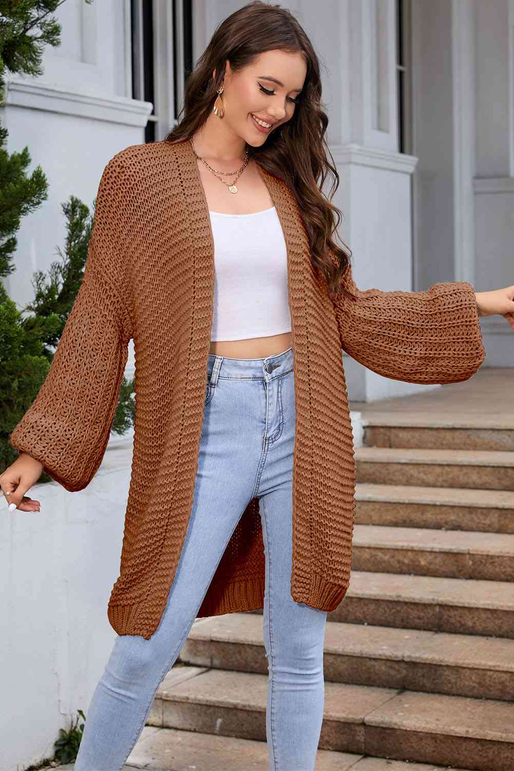 Full Size Open Front Longline Cardigan