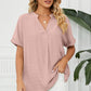 Ruched Notched Short Sleeve Blouse