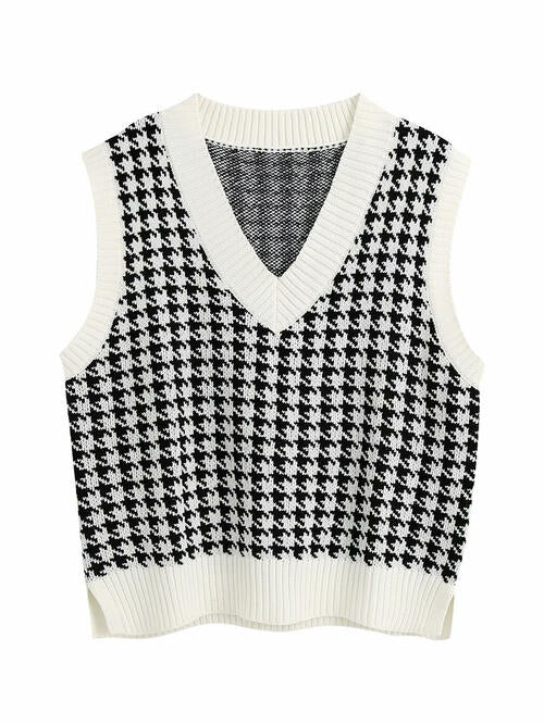 Houndstooth V-Neck Sweater Vest