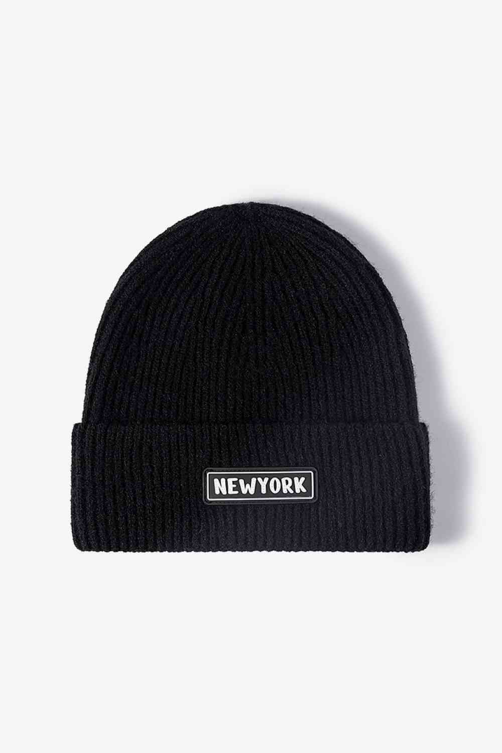 BeanieHatz NEW YORK Patch Rib-Knit Cuffed Beanie