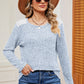 Eyelet Ribbed Round Neck Long Sleeve T-Shirt