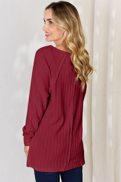Basic Bae Full Size Ribbed Round Neck Slit T-Shirt *