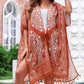 One Size Printed Tassel Trim Open Front Cardigan