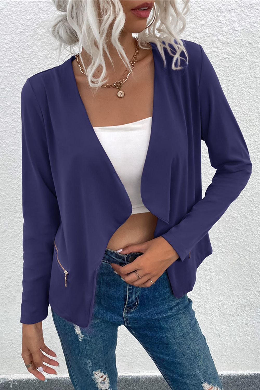 ZeldaMarie Open Front Zipper Pocket Cardigan