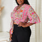Double Take Tie Hem V-Neck Three-Quarter Sleeve Blouse