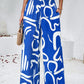 Smocked Printed Wide Leg Pants with Pockets