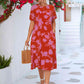Floral Puff Sleeve Ruffle Hem Midi Dress