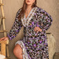 Plus Size V-Neck Balloon Sleeve Printed Midi Dress