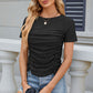 Eyelet Ruched Round Neck Short Sleeve T-Shirt