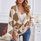 Geometric Lantern Sleeve Cardigan with Pockets