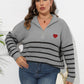 Plus Size Zip-Up Striped Sweater