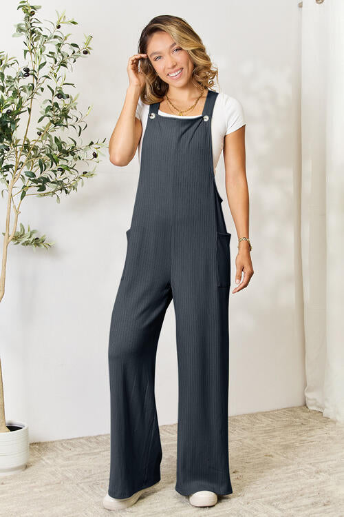 Double Take Full Size Wide Strap Overall with Pockets *