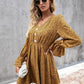 Decorative Button V-Neck Flounce Sleeve Dress