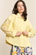 J.NNA Button Down Lace Long Sleeve Waffle Shirt *