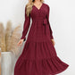 Swiss Dot Tied Surplice Flounce Sleeve Dress