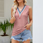 Contrast Full Size V-Neck Eyelet Tank