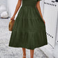 Smocked Round Neck Short Sleeve Midi Dress