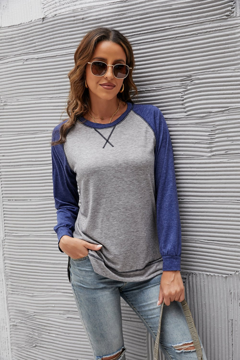 Women's SLENA Full Size Lucia Color Block Raglan Sleeve Top